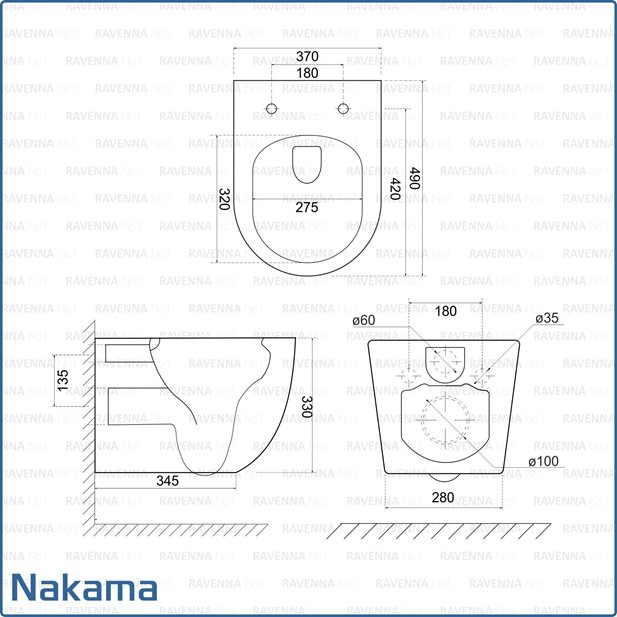 Wall hung Toilet Nakama Black Shinny 49 x 37
