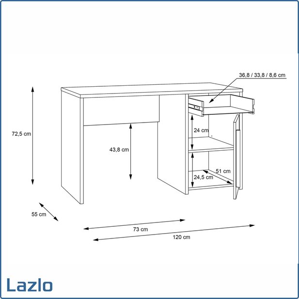 Lazlo Catania Oak + Grey Desk 120 x 55 x 72,5