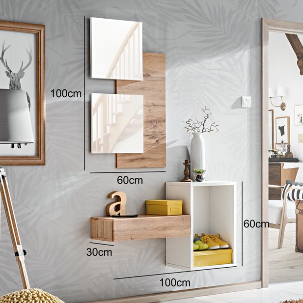 Έπιπλο Εισόδου Zerlita Set Wotan Oak-White 100 x 170 x 30
