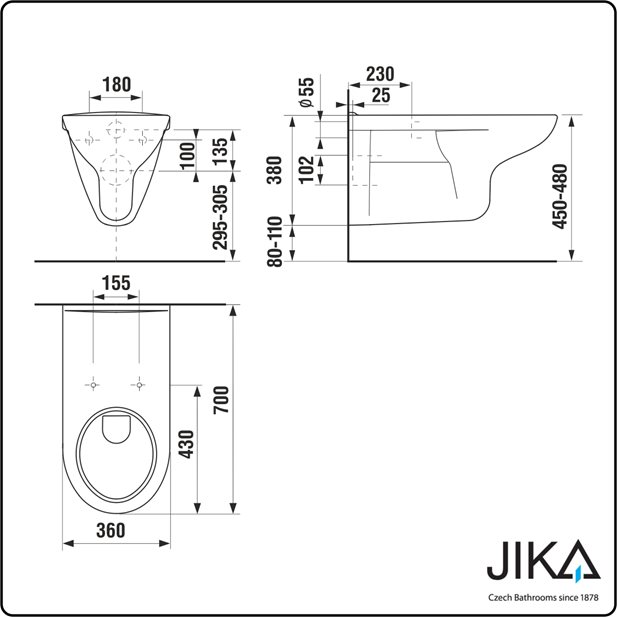 Wall Hung Toilet Deep for disabled persons  White Jika By Laufen 8.9328.2.300.063.1 43 x 35 cm